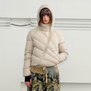 KREATE Asymmetrical Quilted Hooded Down Jacket