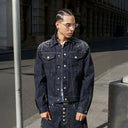 STEEPC Firework Embroidered Rhinestone Raw Denim Jacket