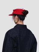 6CRAYON | Flat Top Embroidered Corduroy Patchwork Baseball Cap-Red