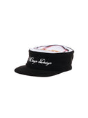 6CRAYON | Flat Top Embroidered Corduroy Patchwork Baseball Cap-Black