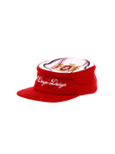 6CRAYON | Flat Top Embroidered Corduroy Patchwork Baseball Cap-Red