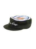 6CRAYON | Flat Crown Baseball Cap - Embroidered Rabbit Fur & Patchwork in Military Green