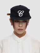 6CRAYON | Letter Embroidery Flat Brim Cap-Deep blue